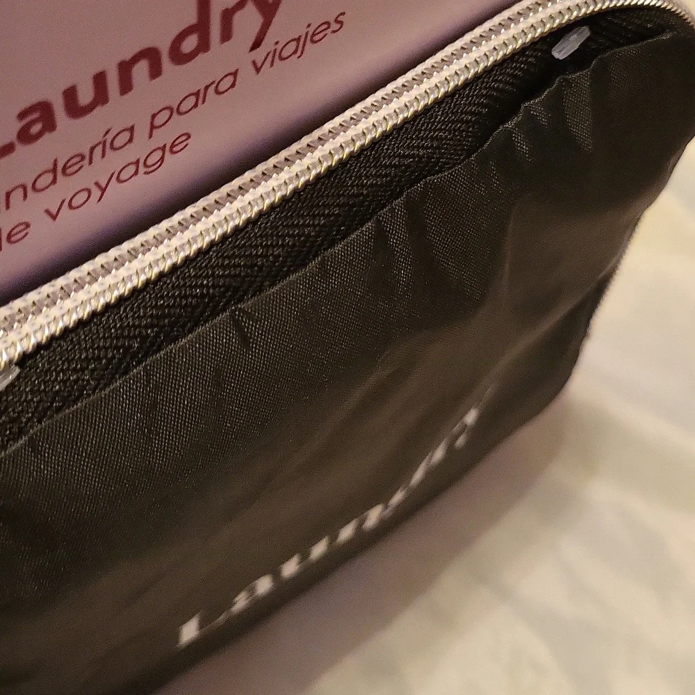 Miamica Travel Laundry Bag - Black with White Text Brand New Li T